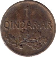 Albania coin 1 Qindar Ar - Zog I (1935) reverse reverse of 1 Qindar Ar - Zog I (1935) coin with KM# 14 from Albania. Inscription: 1 QINDAR · AR R