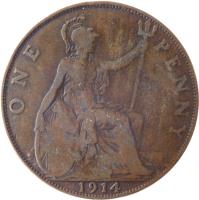 reverse of 1 Penny - George V (1911 - 1926) coin with KM# 810 from United Kingdom. Inscription: ONE PENNY 1919 H
