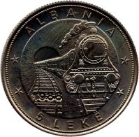 reverse of 5 Lekë - Albanian Railroads (1988) coin with KM# 61 from Albania. Inscription: ALBANIA 1988 5 LEKË