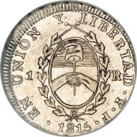 obverse of 1 Real (1813 - 1815) coin with KM# 2 from Argentina.