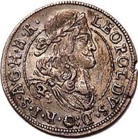 Austria coin 3 Kreuzer - Leopold I - Hall mint (1667 - 1690) obverse obverse of 3 Kreuzer - Leopold I - Hall mint (1667 - 1690) coin with KM# 1245 from Austria. Inscription: LEOPOLDVS · D:G · R · I · S · A · G · B · R ·