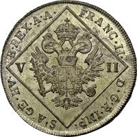 obverse of 7 Kreuzer - Franz II (1802) coin with KM# 2129 from Austria. Inscription: FRANC · II · D · G · R · IMP · S · A · GE · HV · B · REX · A · A · V II