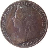 obverse of 1 Penny - Victoria - 3'rd Portrait (1895 - 1901) coin with KM# 790 from United Kingdom. Inscription: VICTORIA · DEI · GRA · BRITT · REGINA · FID · DEF · IND · IMP ·