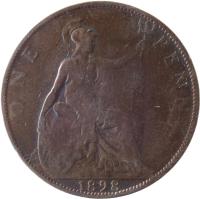United Kingdom coin 1 Penny - Victoria - 3'rd Portrait (1895 - 1901) reverse reverse of 1 Penny - Victoria - 3'rd Portrait (1895 - 1901) coin with KM# 790 from United Kingdom. Inscription: ONE PENNY 1900