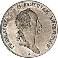 obverse of 1 Thaler - Franz I (1824 - 1830) coin with KM# 2163 from Austria. Inscription: FRANCISCVS I · D · G · AVSTRIAE IMPERATOR · A