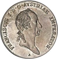 Austria coin 1 Thaler - Franz I (1824 - 1830) obverse obverse of 1 Thaler - Franz I (1824 - 1830) coin with KM# 2163 from Austria. Inscription: FRANCISCVS I · D · G · AVSTRIAE IMPERATOR · A