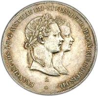 Austria coin 2 Gulden - Franz Joseph I - Wedding (1854) obverse obverse of 2 Gulden - Franz Joseph I - Wedding (1854) coin with X# M3 from Austria.
