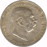 obverse of 1 Corona - Franz Joseph I (1912 - 1916) coin with KM# 2820 from Austria. Inscription: FRANC · IOS · I · D · G · IMP · AVSTR · REX BOH · GAL · ILL · ETC · ET AP · REX HVNG ·