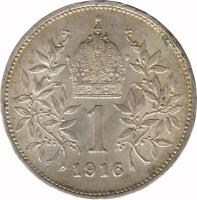 Austria coin 1 Corona - Franz Joseph I (1912 - 1916) reverse reverse of 1 Corona - Franz Joseph I (1912 - 1916) coin with KM# 2820 from Austria. Inscription: 1 1915