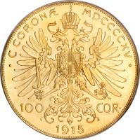 Austria coin 100 Corona - Franz Joseph I (1909 - 1915) reverse reverse of 100 Corona - Franz Joseph I (1909 - 1915) coin with KM# 2819 from Austria.