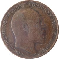 United Kingdom coin 1 Penny - Edward VII (1902 - 1910) obverse obverse of 1 Penny - Edward VII (1902 - 1910) coin with KM# 794 from United Kingdom. Inscription: EDWARDVS VII DEI GRA: BRITT: OMN: REX FID: DEF: IND: IMP: