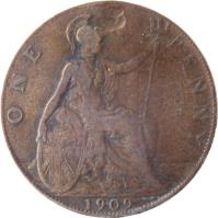 reverse of 1 Penny - Edward VII (1902 - 1910) coin with KM# 794 from United Kingdom. Inscription: ONE PENNY 1906