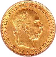 obverse of 10 Corona - Franz Joseph I (1892 - 1906) coin with KM# 2805 from Austria. Inscription: FRANC · IOS · I · D · G · IMP · AVSTR · REX · BOH · GAL · ILL · ETC · ET · AP · REX · HVNG