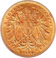Austria coin 10 Corona - Franz Joseph I (1892 - 1906) reverse reverse of 10 Corona - Franz Joseph I (1892 - 1906) coin with KM# 2805 from Austria. Inscription: X CORONÆ MDCCCXCVI 10 1896 COR.