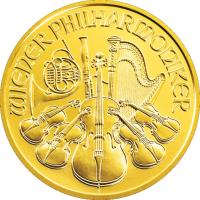 obverse of 100 Euro - Vienna Philharmonic (2002 - 2015) coin with KM# 3095 from Austria. Inscription: WIENER PHILHARMONIKER
