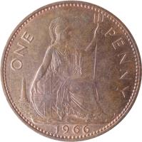 reverse of 1 Penny - Elizabeth II - Without BRITT:OMN; 1'st Portrait (1954 - 1970) coin with KM# 897 from United Kingdom. Inscription: ONE PENNY 1964
