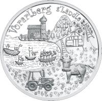 Austria coin 10 Euro - Vorarlberg - Silver Issue (2013) reverse reverse of 10 Euro - Vorarlberg - Silver Issue (2013) coin with KM# 3224a from Austria. Inscription: Vorarlberg s'Ländle