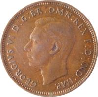 obverse of 1/2 Penny - George VI - With IND:IMP (1937 - 1948) coin with KM# 844 from United Kingdom. Inscription: GEORGIVS VI D:G:BR:OMN:REX F:D:IND:IMP: