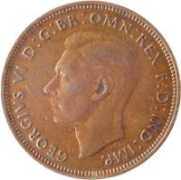 United Kingdom coin 1/2 Penny - George VI - With IND:IMP (1937 - 1948) obverse obverse of 1/2 Penny - George VI - With IND:IMP (1937 - 1948) coin with KM# 844 from United Kingdom. Inscription: GEORGIVS VI D:G:BR:OMN:REX F:D:IND:IMP: