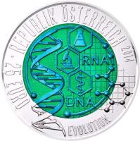 Austria coin 25 Euro - Evolution (2014) obverse obverse of 25 Euro - Evolution (2014) coin with KM# 3227 from Austria. Inscription: REPUBLIK ÖSTERREICH 2014 · 25 EURO RNA DNA EVOLUTION