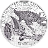 obverse of 20 Euro - Cretaceous (2014) coin with KM# 3230 from Austria. Inscription: REPUBLIK ÖSTERREICH 2014 20 EURO 145 MIO 66 MIO KREIDE