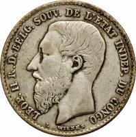 Belgian Congo coin 50 Centimes - Leopold II (1887 - 1896) obverse obverse of 50 Centimes - Leopold II (1887 - 1896) coin with KM# 5 from Belgian Congo. Inscription: LEOP. II R. D. BELG. SOUV. DE L'ETAT INDEP. DU CONGO L. WIENER