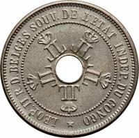 obverse of 20 Centimes - Leopold II (1906 - 1908) coin with KM# 11 from Belgian Congo. Inscription: *LEOP.II R.D.BELGES SOUV.DE L'ETAT INDEP.DU CONGO