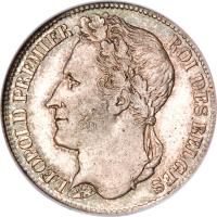 obverse of 1 Franc - Leopold I (1833 - 1844) coin with KM# 7 from Belgium. Inscription: LEOPOLD PREMIER ROI DES BELGES BRAEMT P.