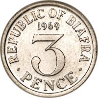 reverse of 3 Pence (1969) coin with KM# 1 from Biafra.
