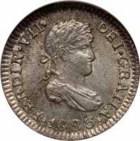 obverse of 1/2 Real - Fernando VII - Colonial Milled Coinage (1814 - 1825) coin with KM# 90 from Bolivia. Inscription: FERDIN.VII.DEI.GRATIA.