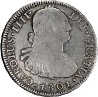 obverse of 4 Reales - Carlos IV - Colonial Milled Coinage (1791 - 1809) coin with KM# 72 from Bolivia. Inscription: CAROLUS IIII · DEI · GRATIA