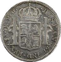 reverse of 4 Reales - Carlos IV - Colonial Milled Coinage (1791 - 1809) coin with KM# 72 from Bolivia. Inscription: HISPAN · ET · IND · REX ·