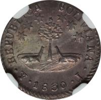 Bolivia coin 1/2 Sol (1830) reverse reverse of 1/2 Sol (1830) coin with KM# 93.2a from Bolivia. Inscription: .REPUBLICA BOLIVIANA. PTS.1830.J