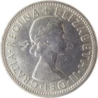 United Kingdom coin 2 Shillings - Elizabeth II - Without BRITT:OMN; 1'st Portrait (1954 - 1970) obverse obverse of 2 Shillings - Elizabeth II - Without BRITT:OMN; 1'st Portrait (1954 - 1970) coin with KM# 906 from United Kingdom. Inscription: + ELIZABETH · II · DEI · GRATIA · REGINA