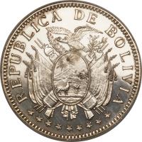 obverse of 1/2 Boliviano / 50 Centavos (1909) coin with KM# 177 from Bolivia.