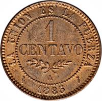 reverse of 1 Centavo (1883) coin with KM# 167 from Bolivia. Inscription: LA UNION ES LA FUERZA 1 CENTAVO A 1883