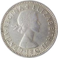 obverse of 1 Shilling - Elizabeth II - Scottish crest; Without BRITT:OMN; 1'st Portrait (1954 - 1970) coin with KM# 905 from United Kingdom. Inscription: + ELIZABETH · II · DEI · GRATIA · REGINA