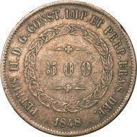 obverse of 500 Réis - Pedro II (1848 - 1852) coin with KM# 458 from Brazil.