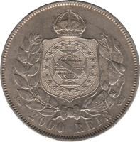 reverse of 2000 Réis - Pedro II (1868 - 1869) coin with KM# 475 from Brazil. Inscription: 2000 REIS