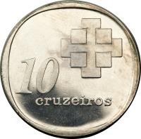 reverse of 10 Cruzeiros - 10th Anniversary of Central Bank (1975) coin with KM# 588 from Brazil. Inscription: 10 cruzeiros