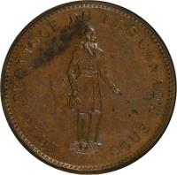 Canadian provinces coin 1 Penny - MontReal Concordia Salus Bank Token; QUEBEC BANK (1837) reverse reverse of 1 Penny - MontReal Concordia Salus Bank Token; QUEBEC BANK (1837) coin with BR# 521 from Canadian provinces. Inscription: PROVINCE DU BAS CANADA. DEUX SOUS