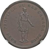 Canadian provinces coin 1 Penny - MontReal Concordia Salus Bank Token; BANQUE DU PEUPLE (1837) reverse reverse of 1 Penny - MontReal Concordia Salus Bank Token; BANQUE DU PEUPLE (1837) coin with BR# 521 from Canadian provinces. Inscription: PROVINCE DU BAS CANADA. DEUX SOUS