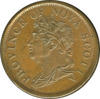 obverse of 1 Penny - George IV (1824 - 1832) coin with BR# 868 from Canadian provinces. Inscription: PROVINCE OF NOVA SCOTIA