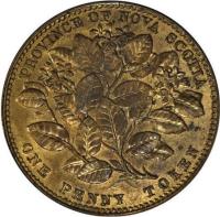 Canadian provinces coin 1 Penny - Victoria (1856) reverse reverse of 1 Penny - Victoria (1856) coin with BR# 875 from Canadian provinces. Inscription: PROVINCE OF NOVA SCOTIA ONE PENNY TOKEN