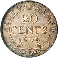 reverse of 20 Cents - Edward VII (1904) coin with KM# 10 from Canadian provinces.