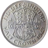 United Kingdom coin 1/2 Crown - George VI - With IND:IMP (1947 - 1948) reverse reverse of 1/2 Crown - George VI - With IND:IMP (1947 - 1948) coin with KM# 866 from United Kingdom. Inscription: FID:DEF IND:IMP GG GG K G HALF CROWN 1948