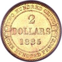 Canadian provinces coin 2 Dollars - Victoria (1865 - 1888) reverse reverse of 2 Dollars - Victoria (1865 - 1888) coin with KM# 5 from Canadian provinces. Inscription: TWO HUNDRED CENTS 2 DOLLARS 1885 ONE HUNDRED PENCE
