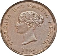 obverse of 1 Penny - Victoria (1854) coin with KM# 4 from Canadian provinces. Inscription: VICTORIA DEI GRATIA REGINA 1854