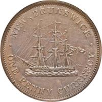 reverse of 1 Penny - Victoria (1854) coin with KM# 4 from Canadian provinces. Inscription: · NEW BRUNSWICK · ONE PENNY CURRENCY