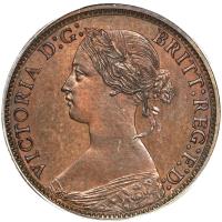 obverse of 1/2 Cent - Victoria (1861) coin with KM# 5 from Canadian provinces. Inscription: VICTORIA D:G: BRITT:REG:F:D: